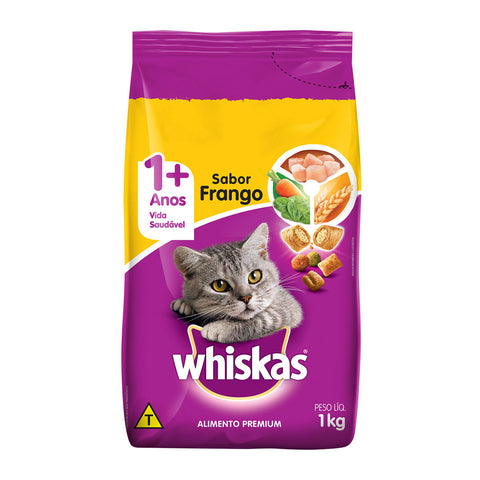 Ração para Gatos Adultos Sabor Frango e Leite Whiskas   1Kg