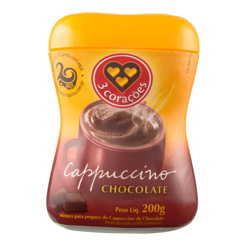 Cappuccino Sabor Chocolate 3 Corações Pote 180g