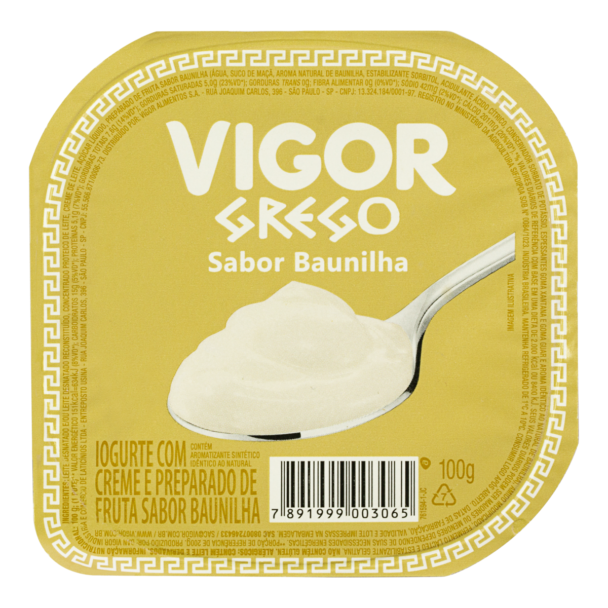 Iogurte Grego Vigor Sabor Baunilha 100g